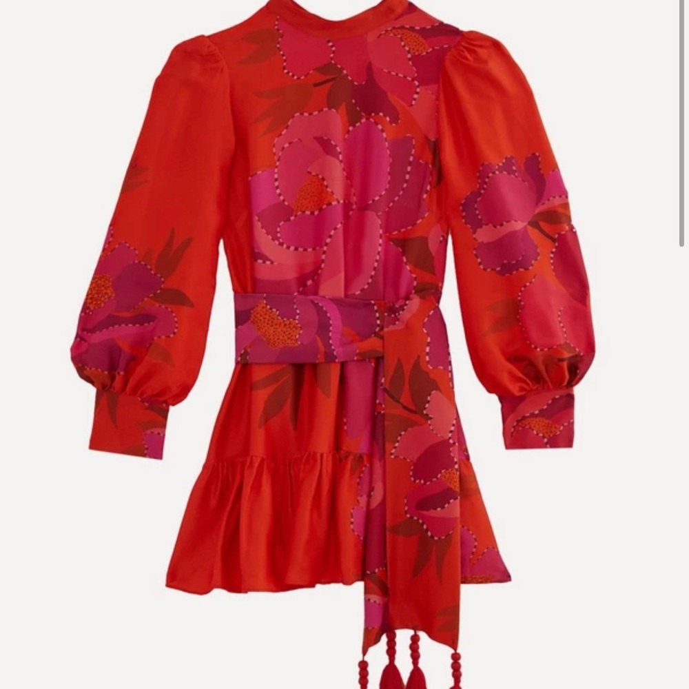 Farm Rio Red Peony Long Sleeve Mini-Dress